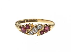 1908 diamond and ruby cluster ring in 18kt yellow gold