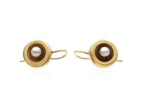 Antique pearl and 9kt yellow gold drop disk earrings