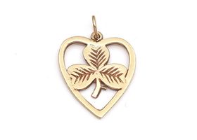 Vintage 9kt yellow gold shamrock and heart pendant