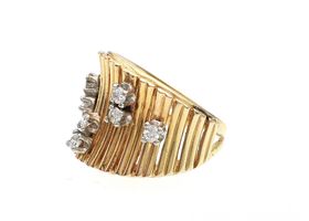 Retro 18kt yellow gold concave linear dress ring set with diamonds