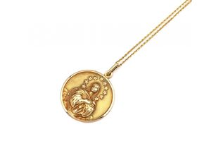 Retro 9kt yellow gold Virgin Mary pendant with 18kt yellow gold chain