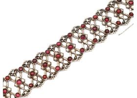 French Art Nouveau silver and gold openwork bracelet set with garnets