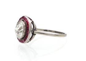 Art Deco 1.80ct Old European cut diamond and ruby target ring