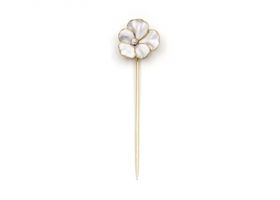 White enamel and diamond flower stick pin
