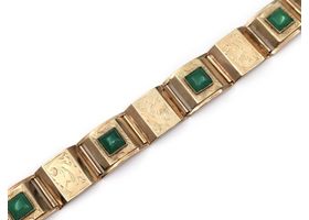 Retro 14kt yellow gold panel bracelet set with jadeite