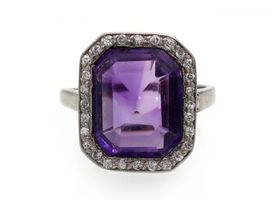 Art Deco amethyst and diamond rectangular cluster ring