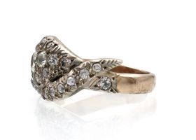 Vintage diamond set serpent ring in silver and rose gold
