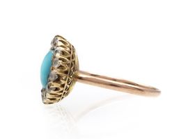 Victorian oval turquoise and diamond cluster ring