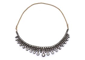Antique diamond set fringe necklace in silver and 18kt yellow gold