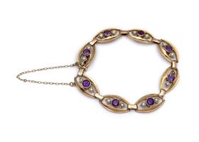 Vintage amethyst and seed pearl openwork bracelet