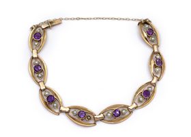 Vintage amethyst and seed pearl openwork bracelet