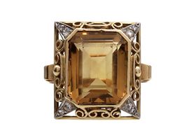 1960s citrine and diamond cocktail ring in 18kt yellow gold