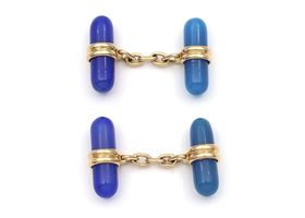 Vintage blue chalcedony baton cufflinks in gold