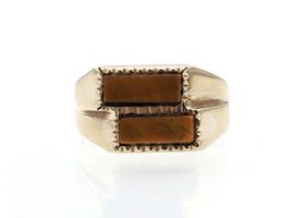 Vintage two stone tiger's eye signet ring in yellow gold