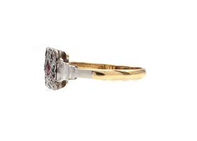 Art Deco ruby and diamond rectangular plaque ring in platinum and gold