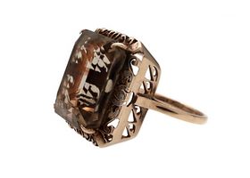 Vintage smokey quartz dress ring in 14kt rose gold