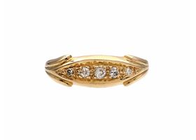 1912 five stone diamond ring in 18kt yellow gold