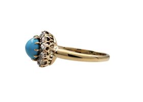 Antique turquoise and diamond coronet cluster ring in 18kt yellow gold