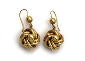 Antique yellow gold knot drop earrings