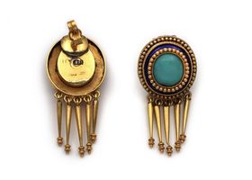 Etruscan revival Victorian turquoise and enamel tassel earrings