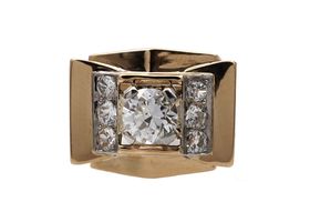 1940s French diamond set tank ring in 18kt yellow gold