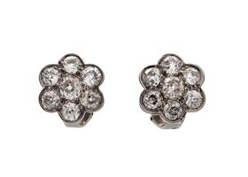 Edwardian diamond daisy cluster earrings in platinum and white gold