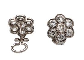 Edwardian diamond daisy cluster earrings in platinum and white gold