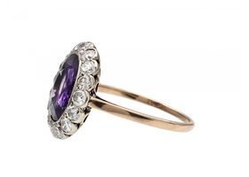 Edwardian fancy purple sapphire and diamond cluster ring