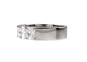 Five stone radiant cut diamond ring in 18kt white gold