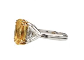 4ct oval yellow sapphire and diamond trillion three stone ring