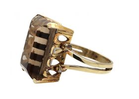 1970s smokey quartz dress ring in 14kt yellow gold