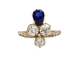 Antique diamond and sapphire duchess cluster ring in gold