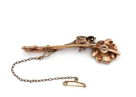 Vintage 14kt rose gold and diamond flower bar brooch