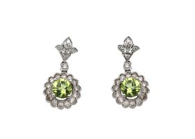 Peridot and diamond floral drop earrings
