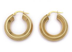 Vintage Italian 14kt yellow gold textured chevron hoop earrings