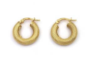Italian 18kt yellow gold ribbed hoop earrings