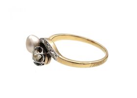 Belle Epoque pearl and diamond two stone ring in platinum and gold