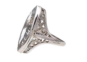 Vintage marquise aquamarine cocktail ring in 14kt white gold