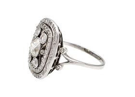Late Edwardian rectangular open cushion shape cluster ring