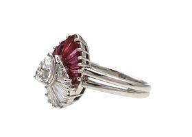 Oscar Heyman Bros. pear shape diamond and ruby whirl ring