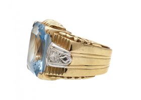 Chunky retro synthetic blue spinel and diamond cocktail ring