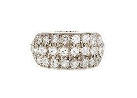 Art Deco diamond three row ring in platinum